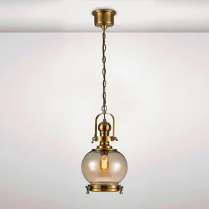 ANTIQUE BRASS GLASS GLOBE HANGING LIGHT