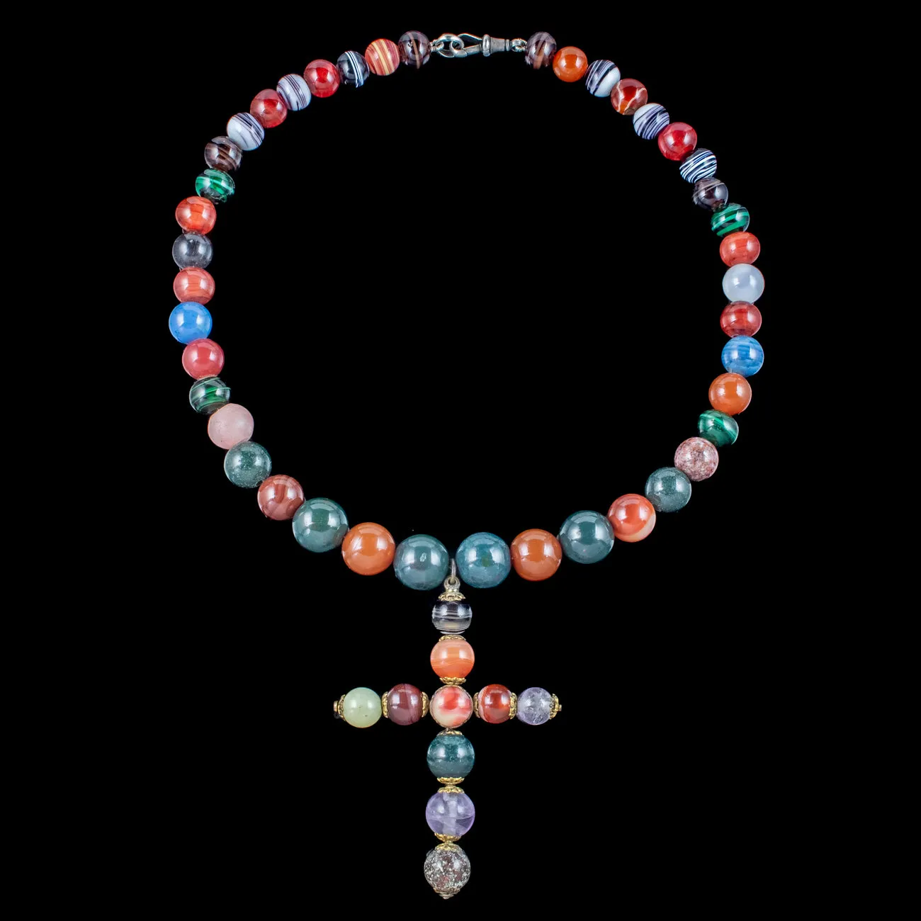 Antique Georgian Agate Glass Bead Cross Necklace