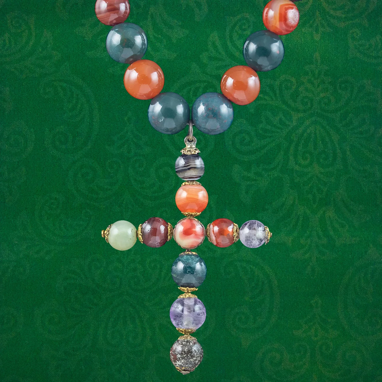 Antique Georgian Agate Glass Bead Cross Necklace