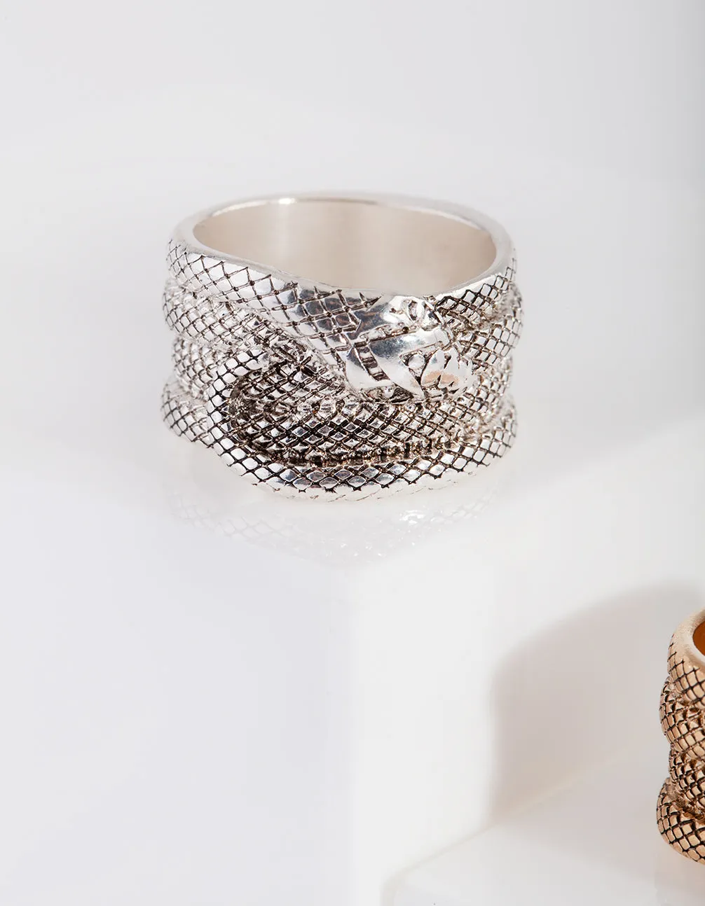 Antique Gold Etched Snake Ring