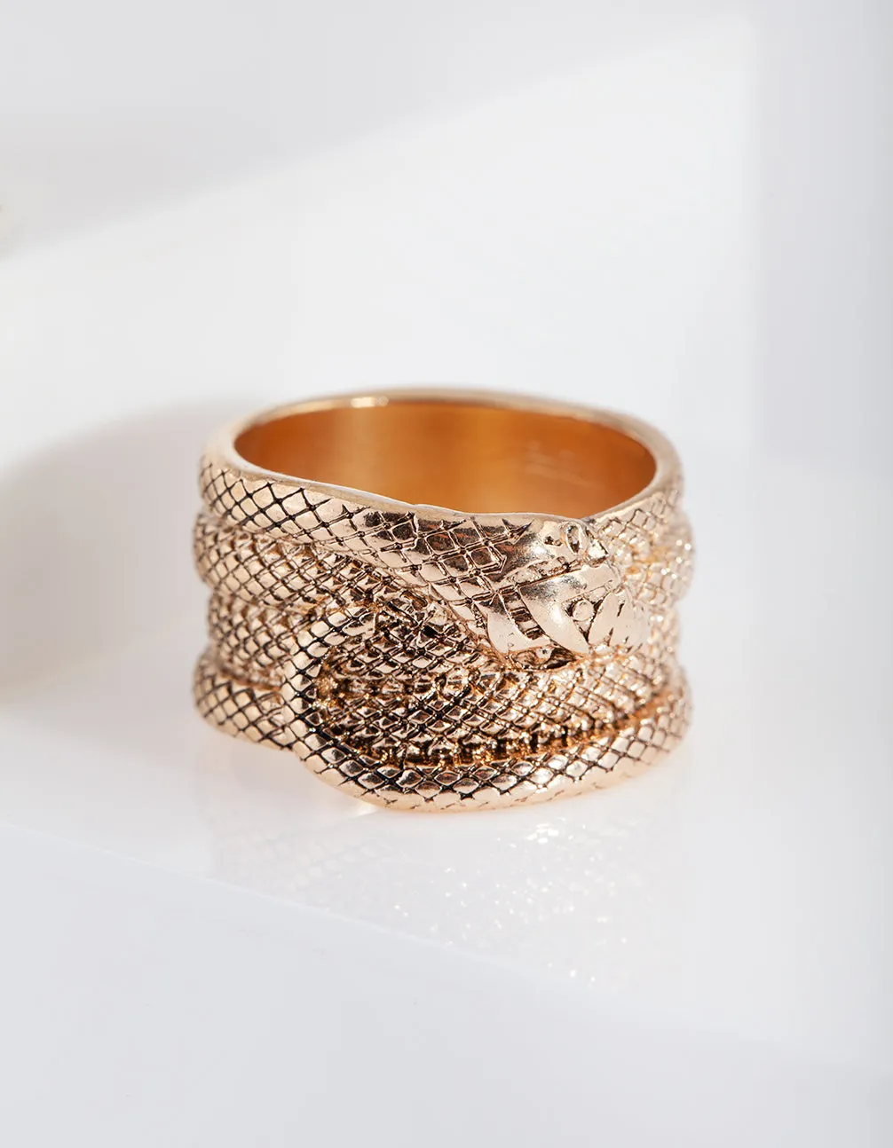 Antique Gold Etched Snake Ring