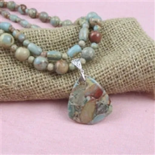 Aqua Snake Skin Jasper Gemstone Pendant Necklace