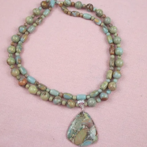 Aqua Snake Skin Jasper Gemstone Pendant Necklace