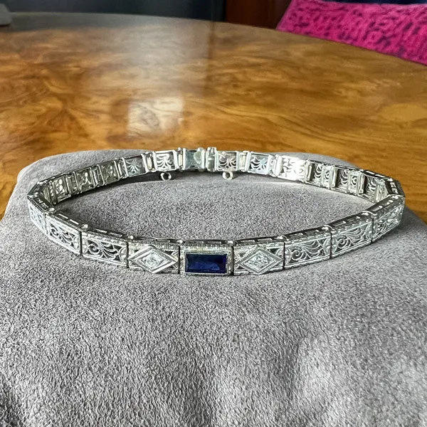 Art Deco Filigree Sapphire & Diamond Bracelet