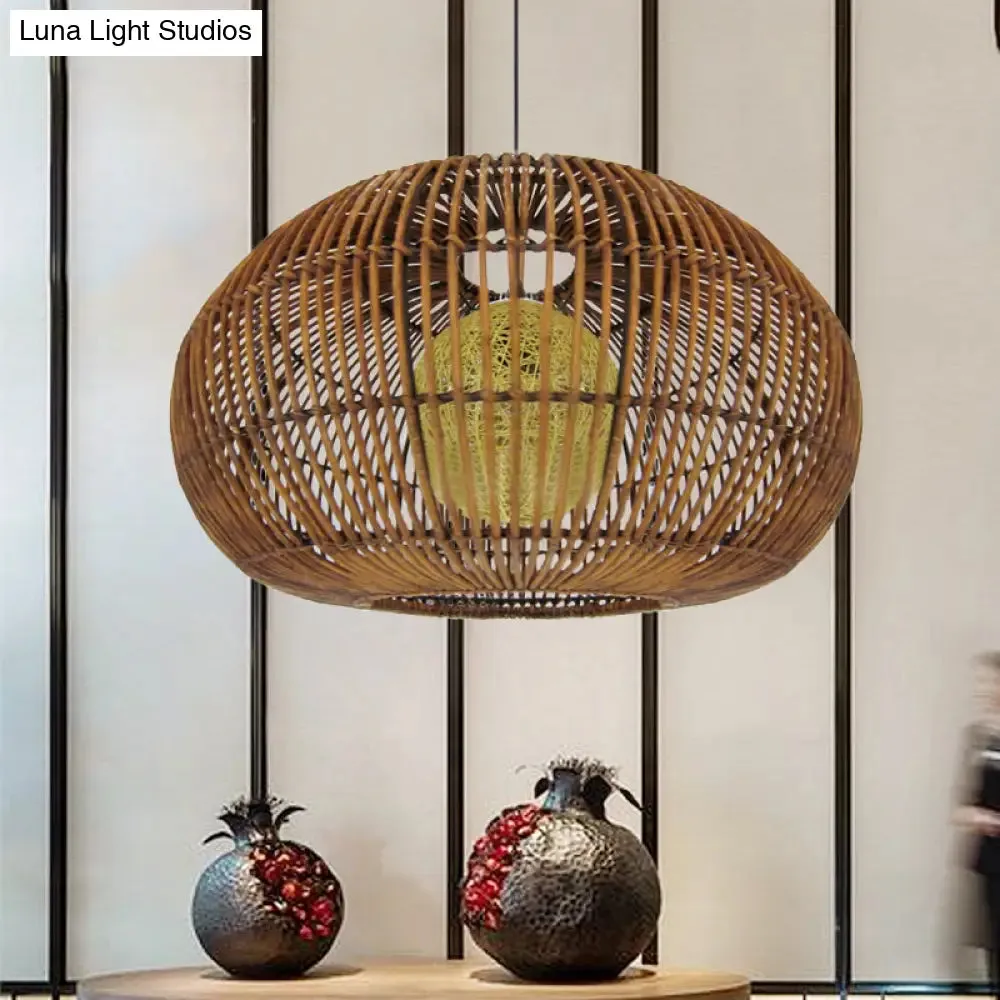 Asian-style Pendant Lamp with Rattan Shade - Perfect for Coffee Shops and Restaurants