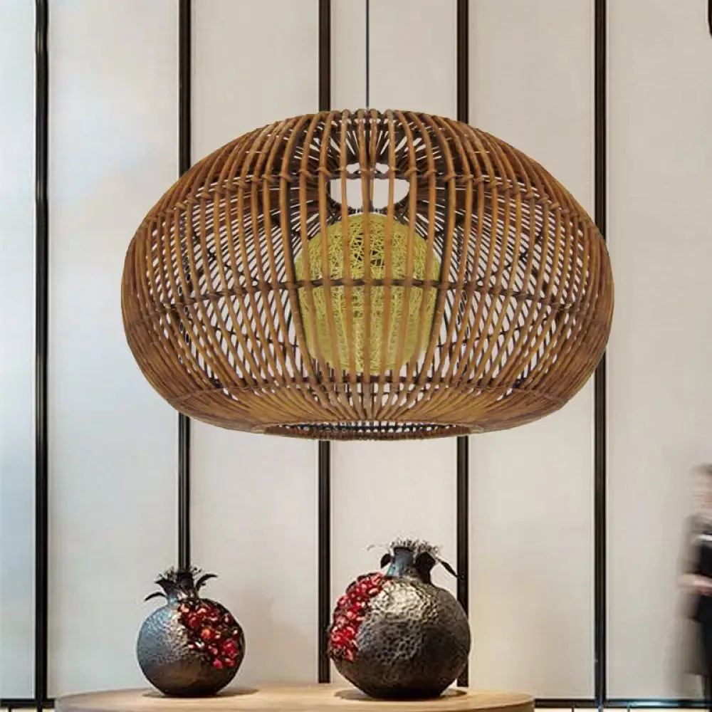 Asian-style Pendant Lamp with Rattan Shade - Perfect for Coffee Shops and Restaurants