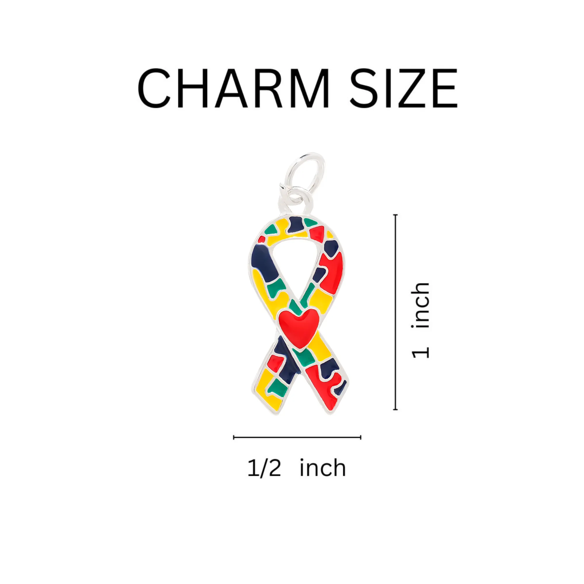 Autism Ribbon With Red Heart Design Chunky Charm Bracelets