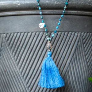 Bali Mala Bead Necklace w/Tassel (8mm)- Turquoise Jasper