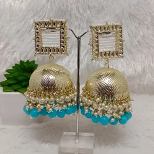 Bhavi Jewels Gold Plated Kundan Stone & Beads Jhumkis Earrings