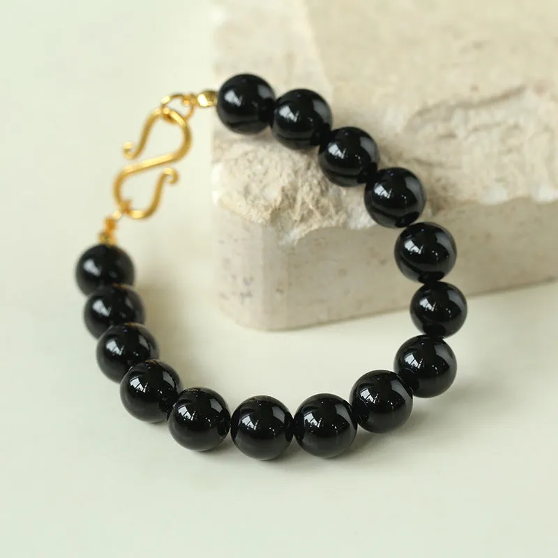 Black  Agate Red  Agate Yellow Jade 10mm Beaded Bracelet