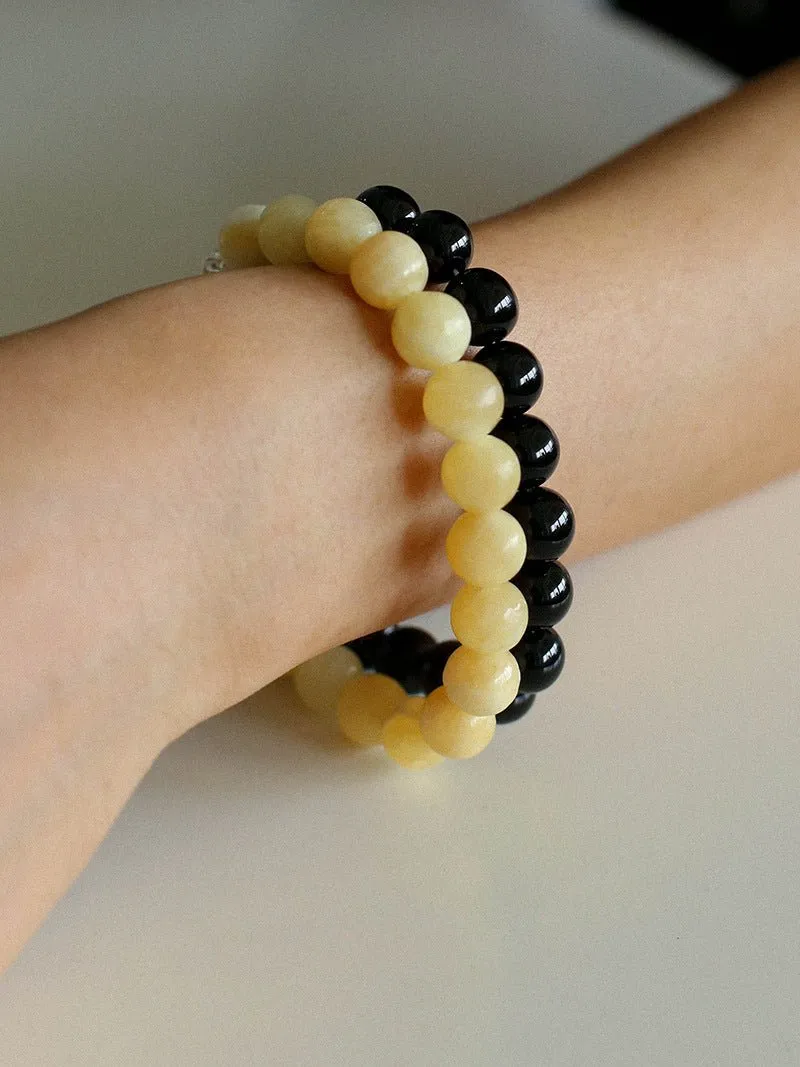 Black  Agate Red  Agate Yellow Jade 10mm Beaded Bracelet