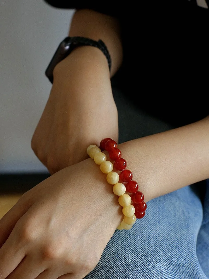 Black  Agate Red  Agate Yellow Jade 10mm Beaded Bracelet