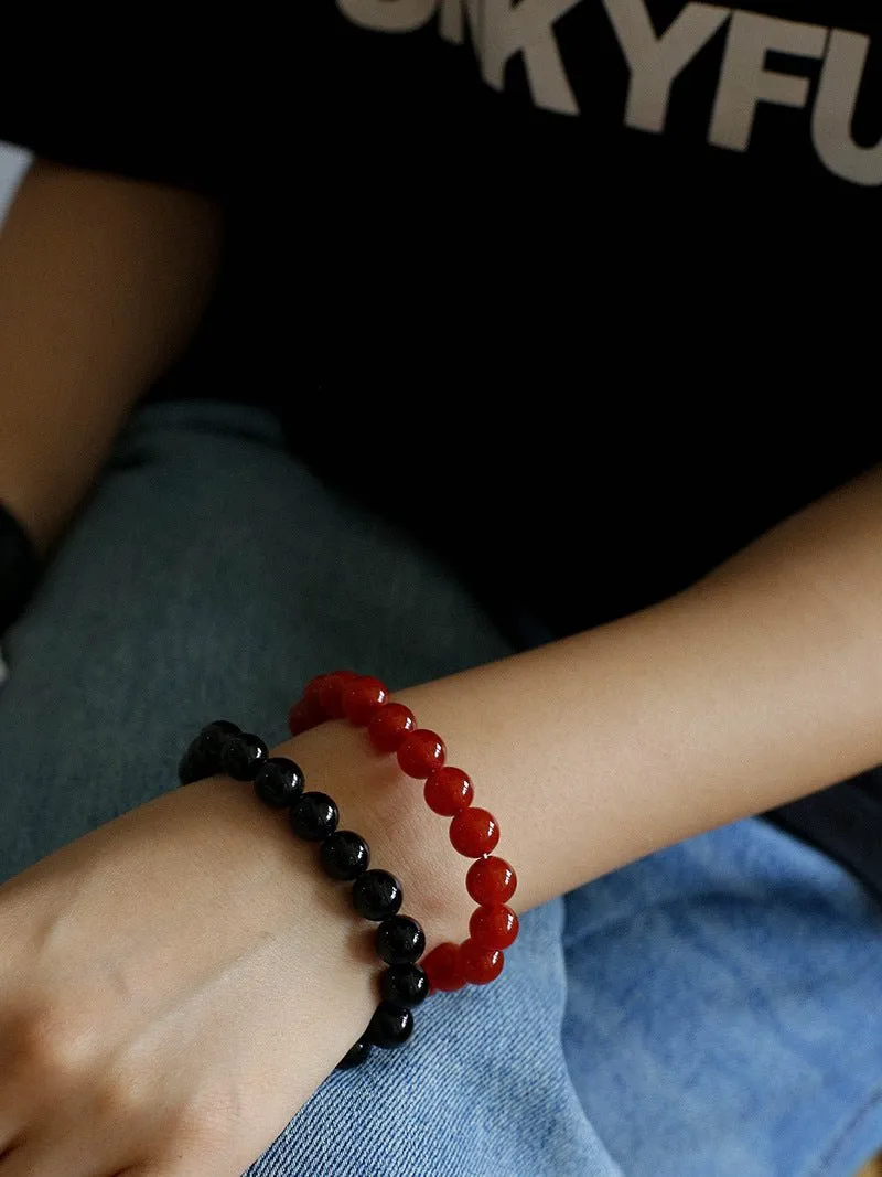 Black  Agate Red  Agate Yellow Jade 10mm Beaded Bracelet