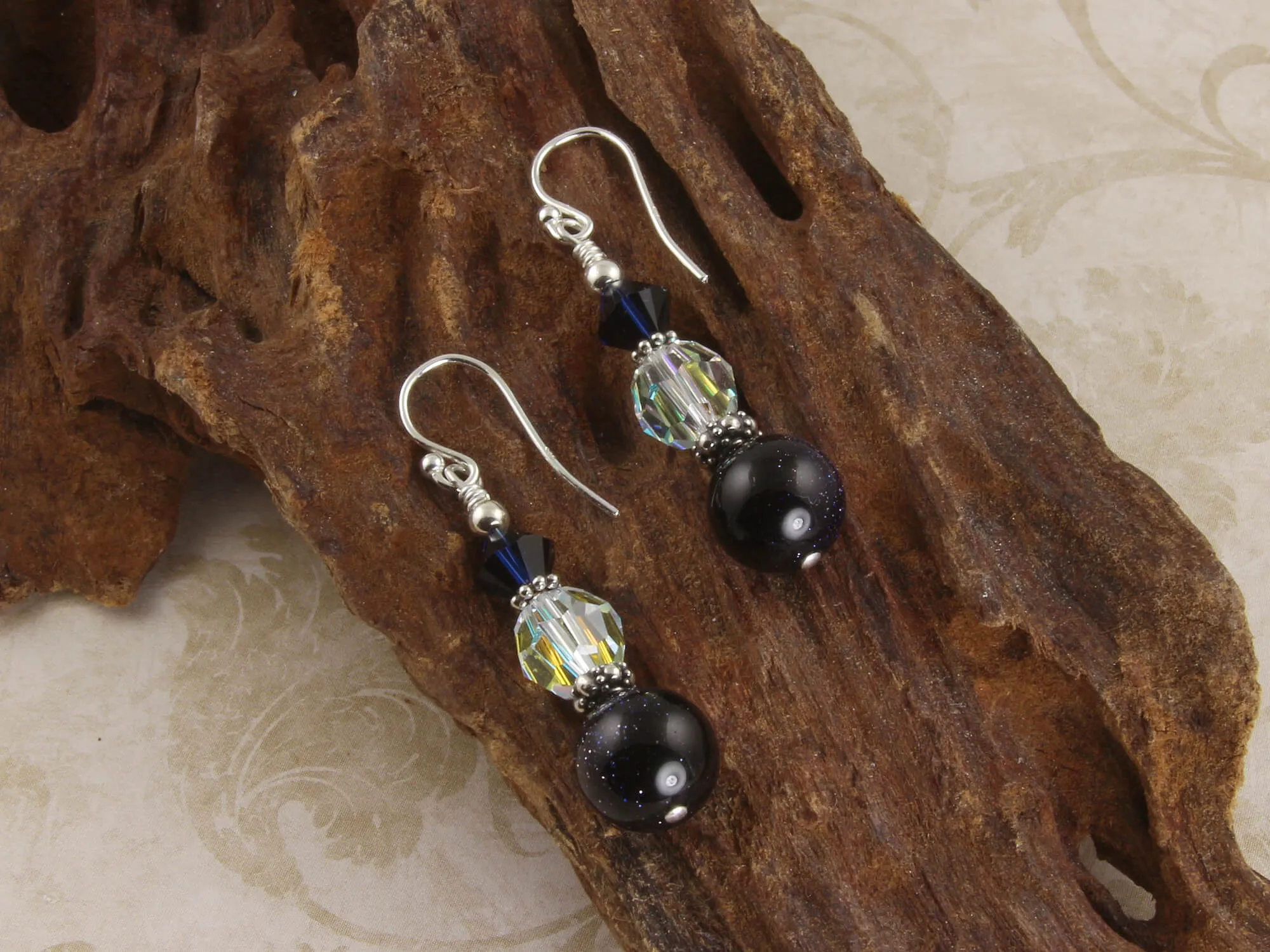 Blue Goldstone Crystal Beaded Earrings