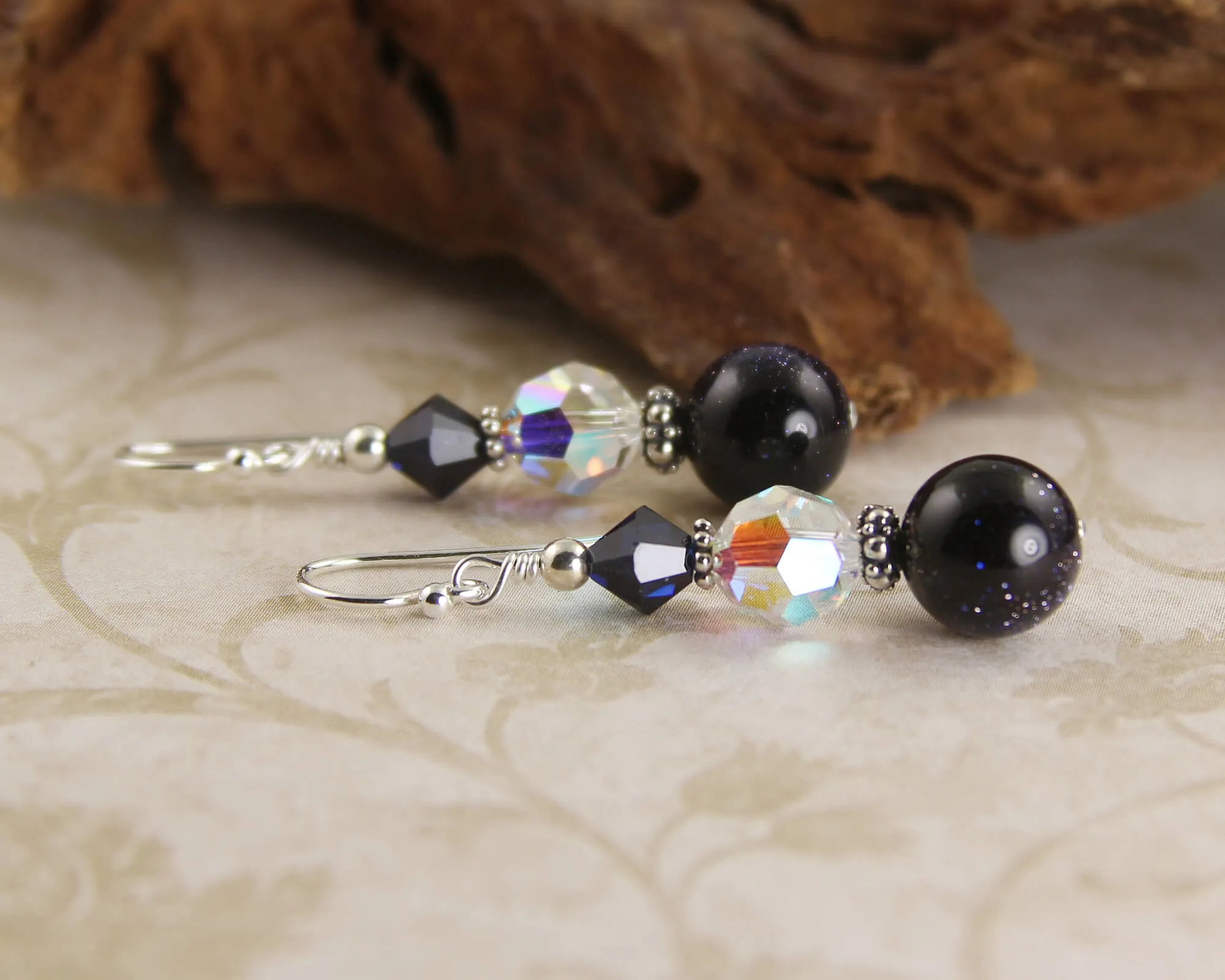 Blue Goldstone Crystal Beaded Earrings