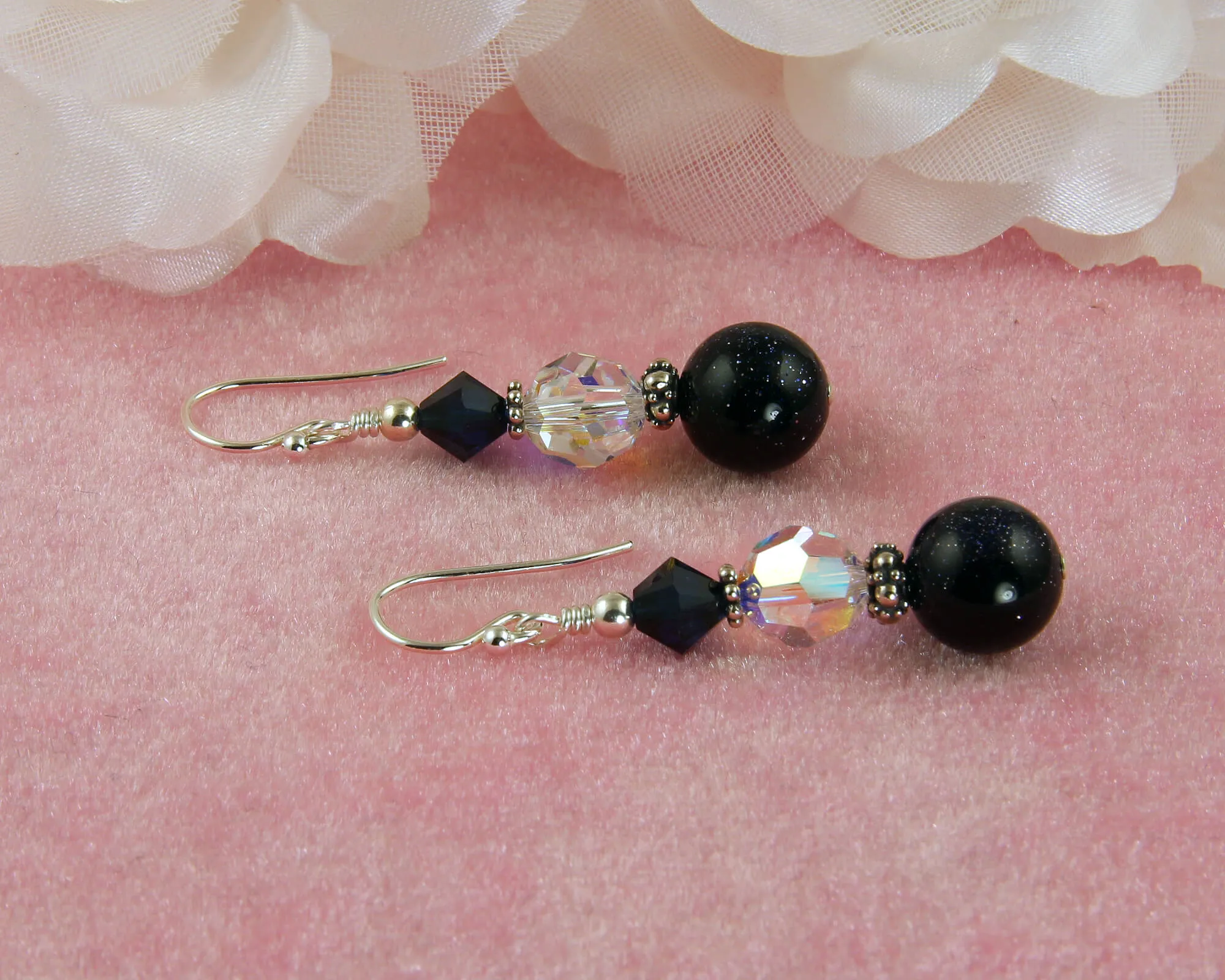 Blue Goldstone Crystal Beaded Earrings