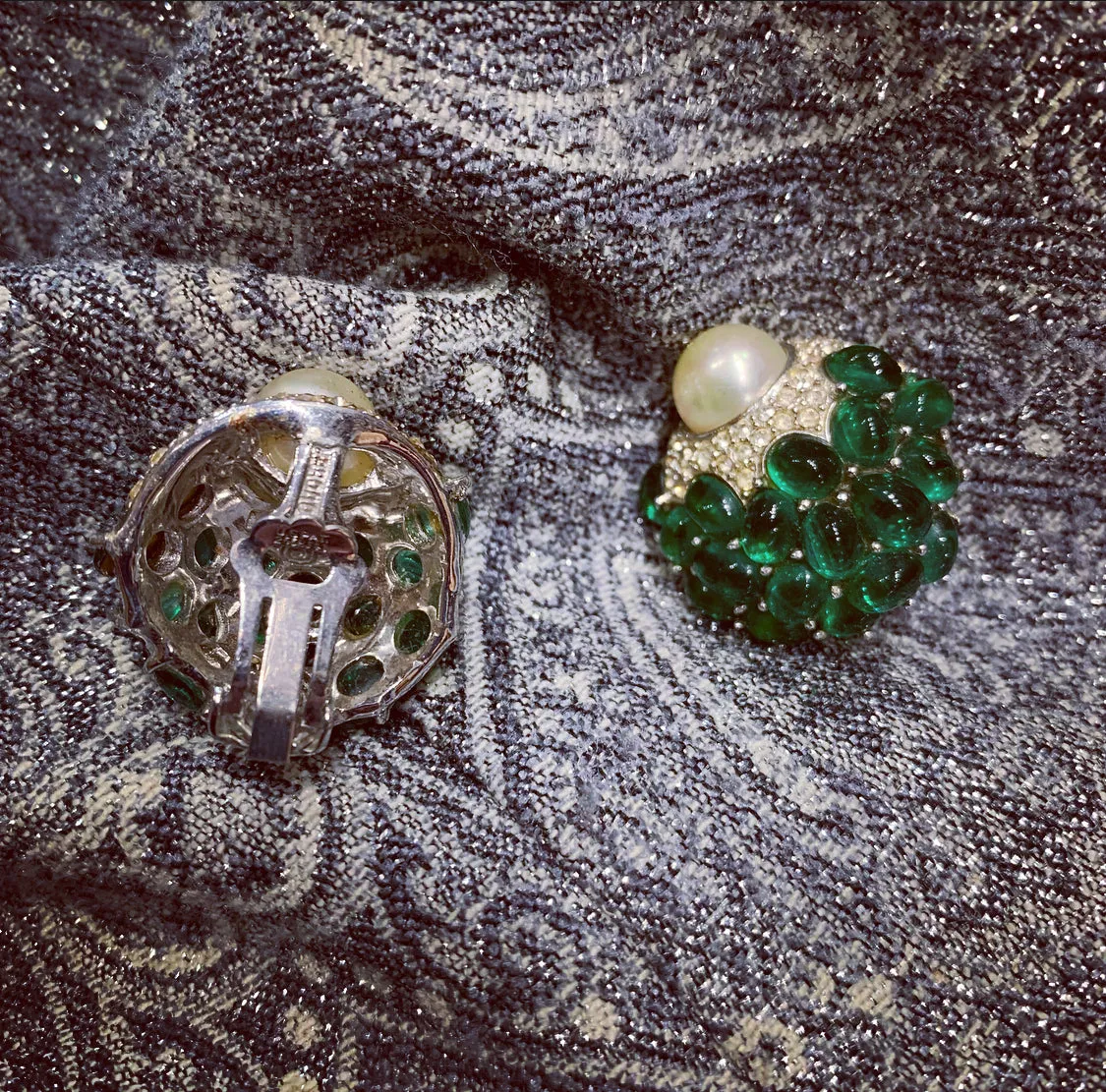 Boucher emerald pearl clip earrings