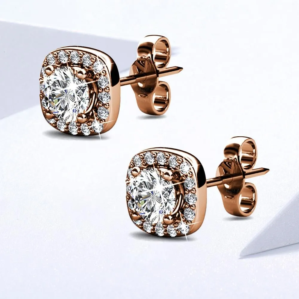 Boxed 2 Pairs Rose Gold Layered Earrings Set Embellished with SWAROVSKI crystals