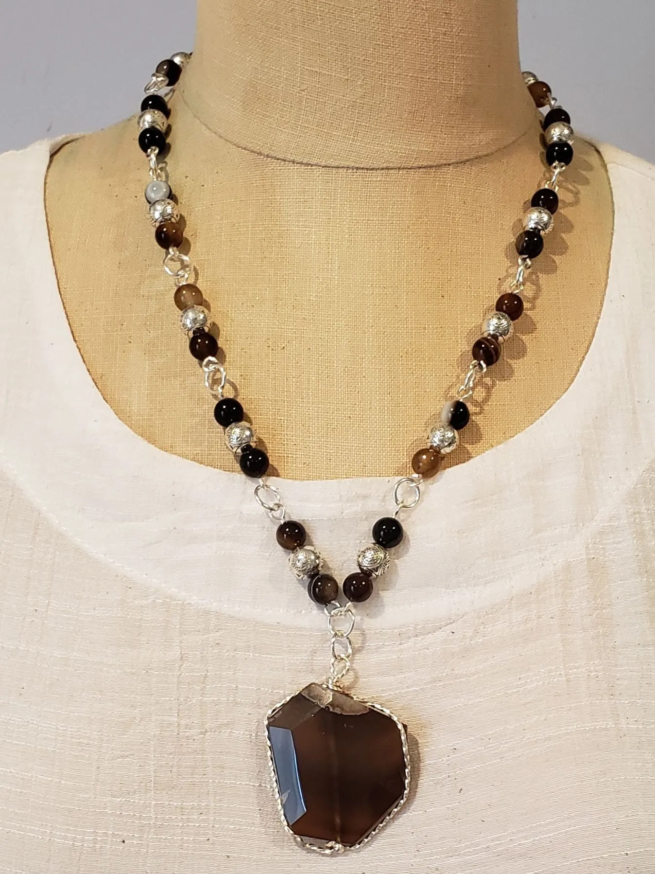 Brown Natural Gemstone Beaded Necklace