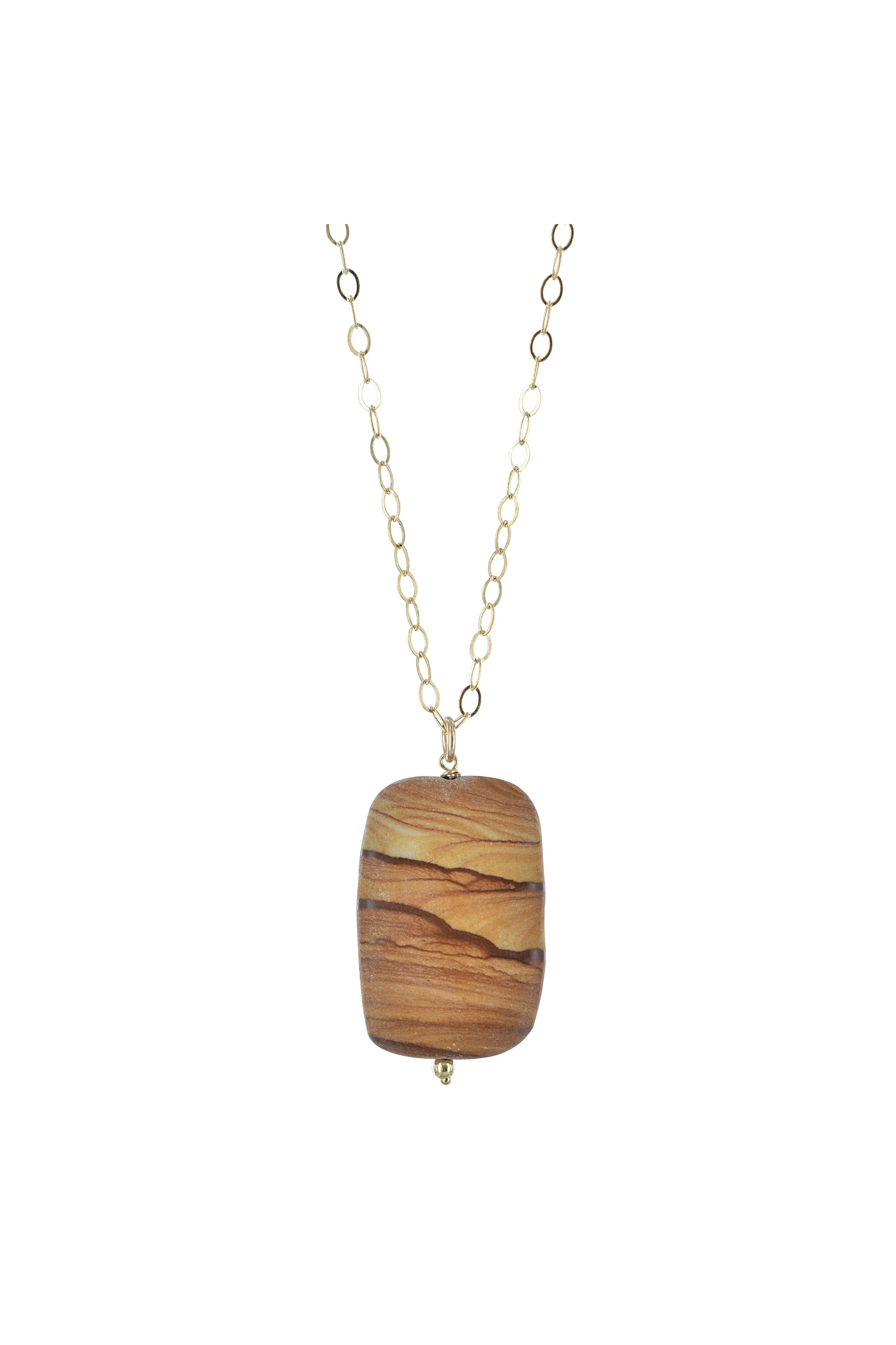 Brown Picture Jasper Rectangle Gold Necklace