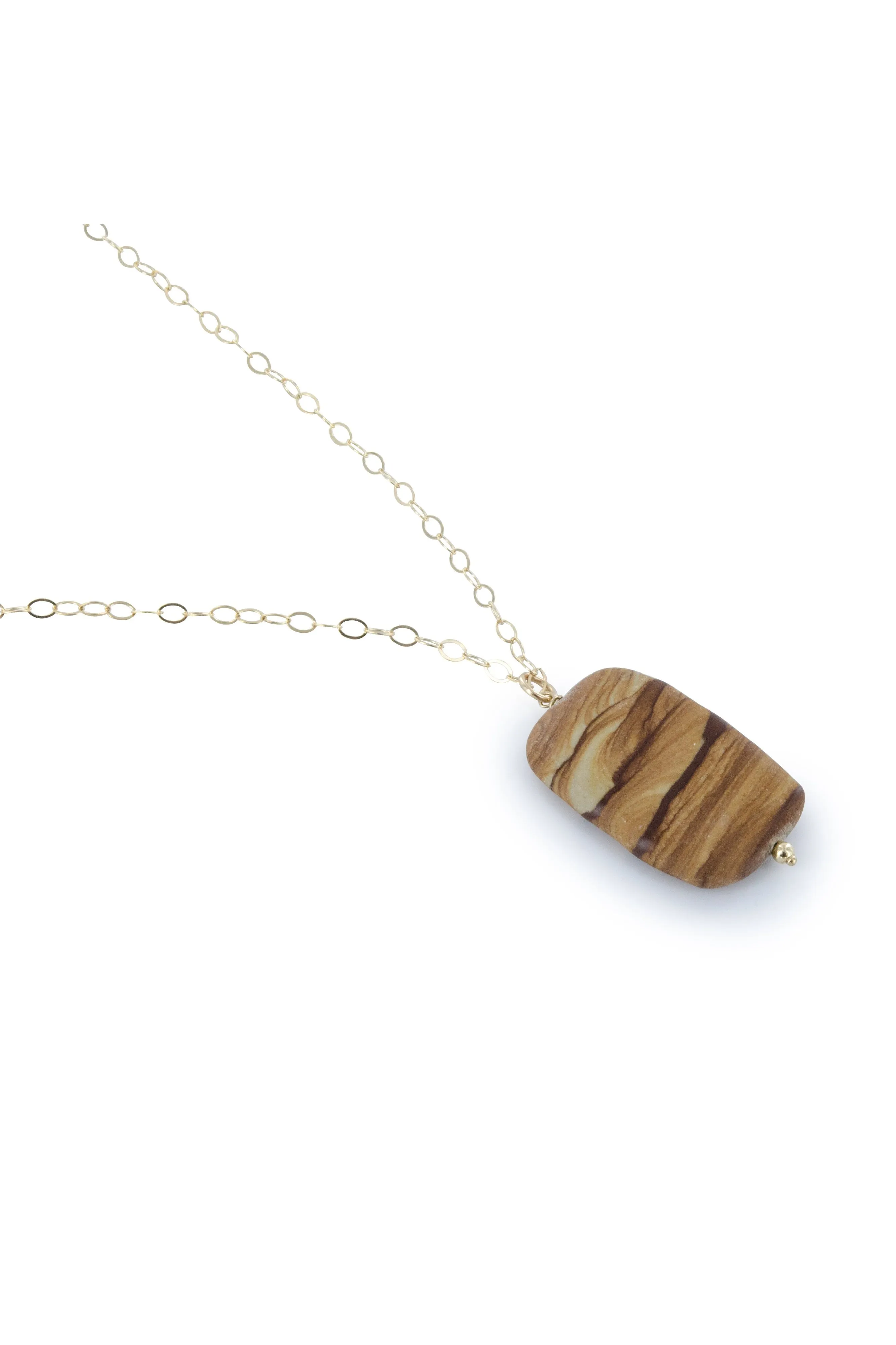 Brown Picture Jasper Rectangle Gold Necklace