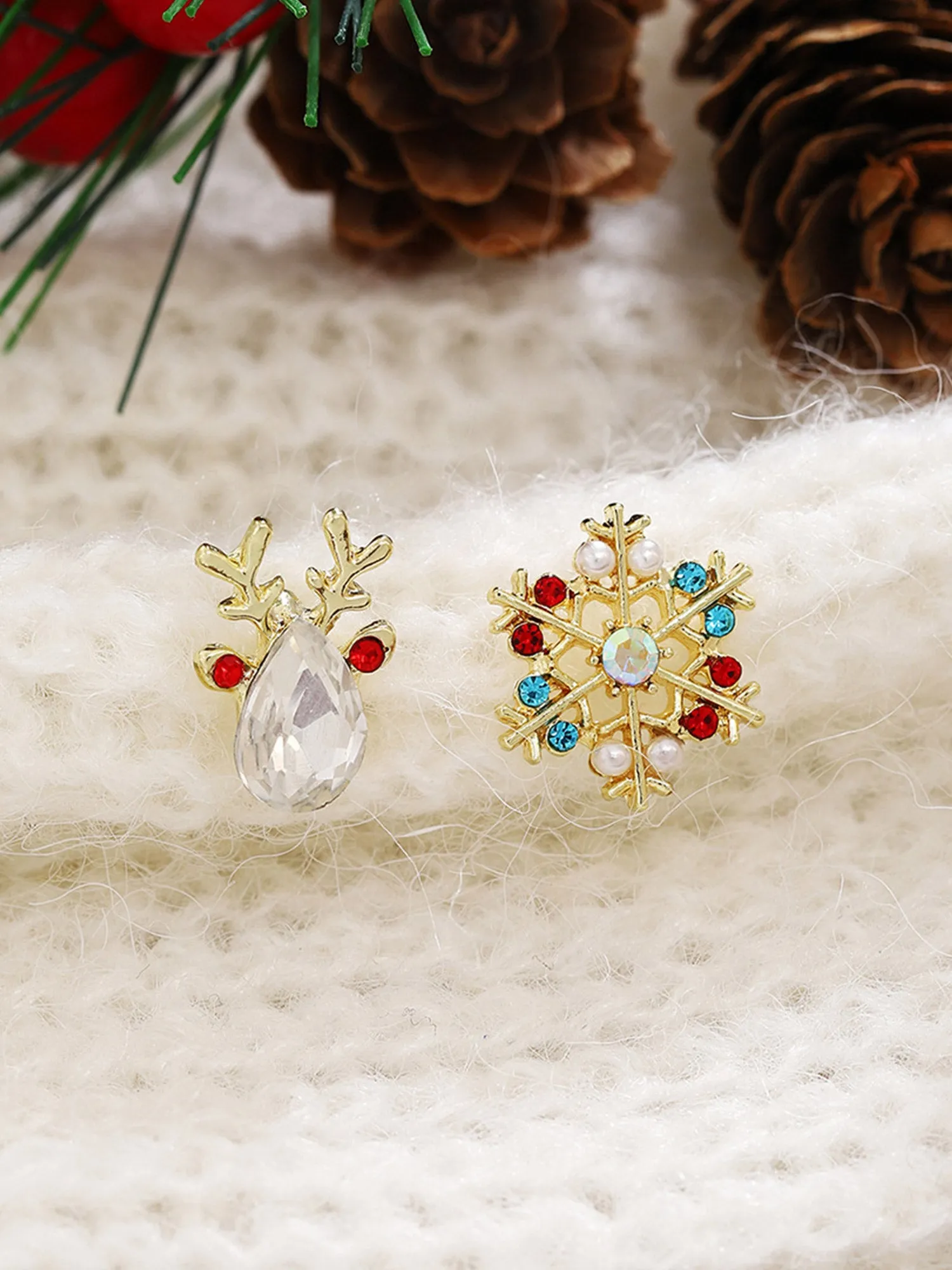 Christmas Fantasy Colorful Snowflake Elk Diamond Earrings