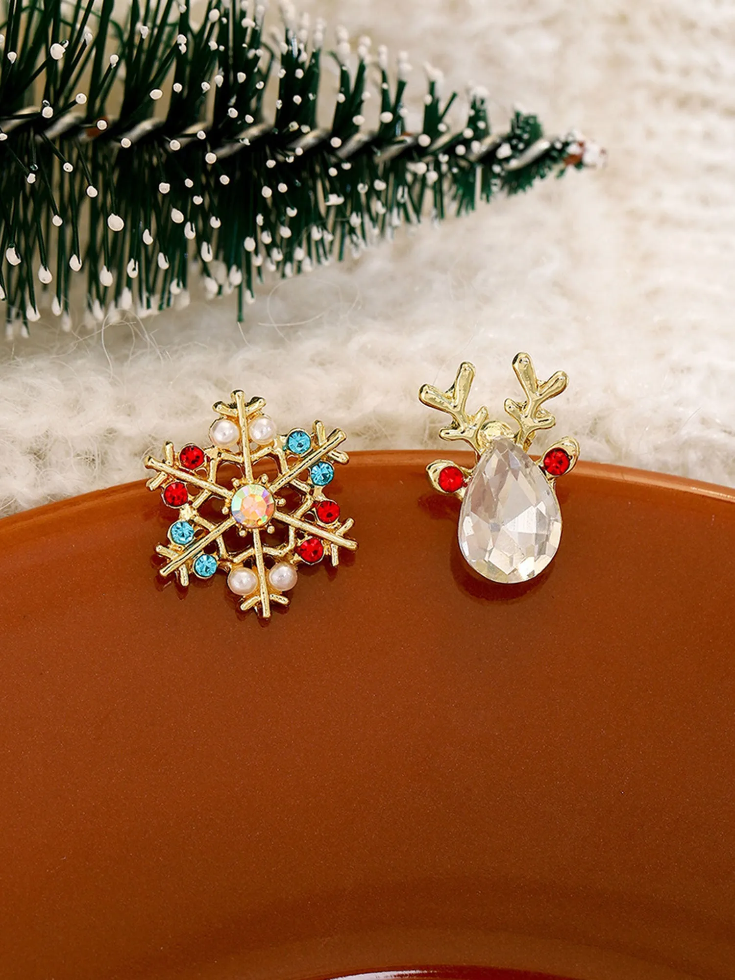 Christmas Fantasy Colorful Snowflake Elk Diamond Earrings