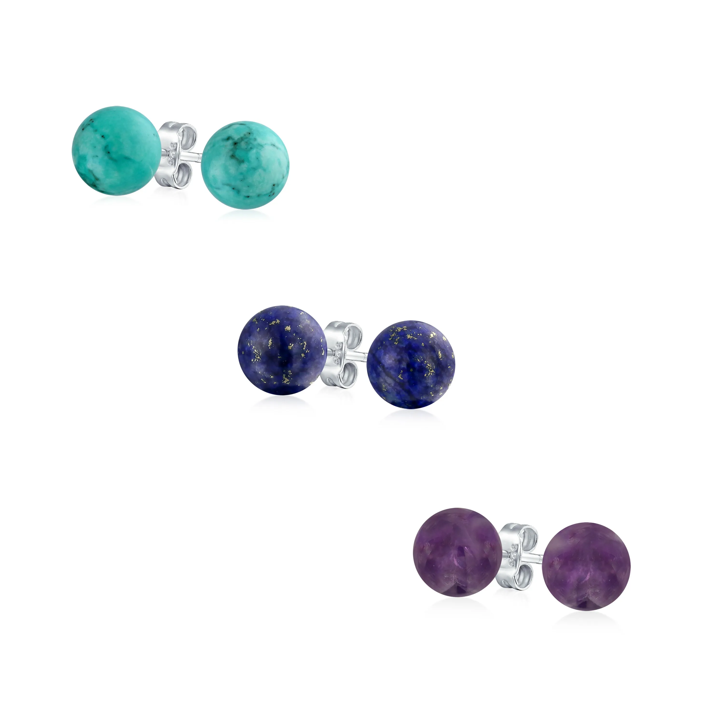 Classic 6MM Gemstone Drop Ball Earrings in  Sterling Silver Birthstone Options