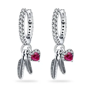 Classic Sparkling Pink Heart Zirconia Feather Earrings