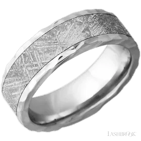 Cobalt Chrome Beveled Band with a Meteorite Inlay - 8MM