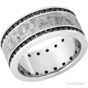 Cobalt Chrome flat band with a meteorite inlay and black diamonds channel set - 8MM