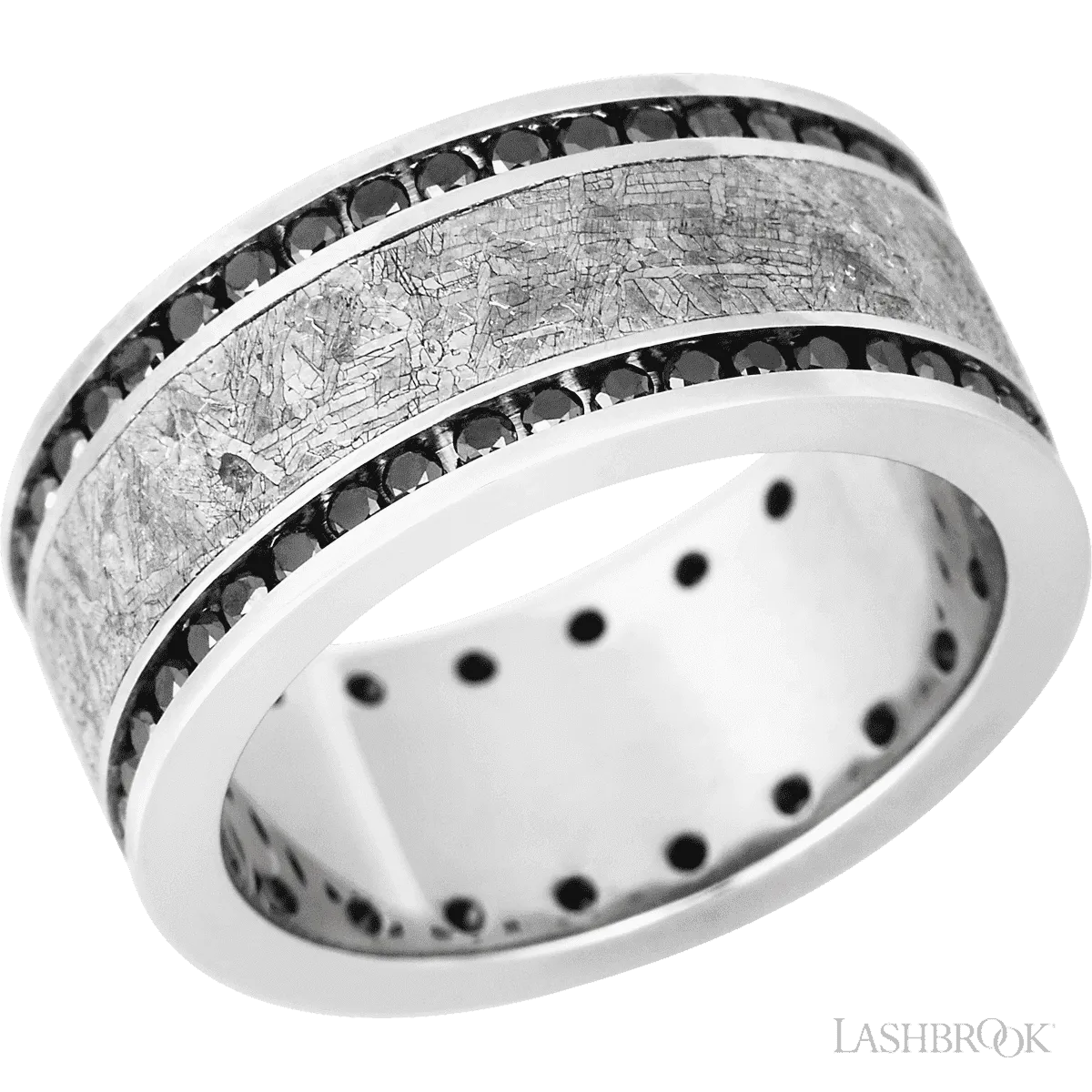 Cobalt Chrome flat band with a meteorite inlay and black diamonds channel set - 8MM