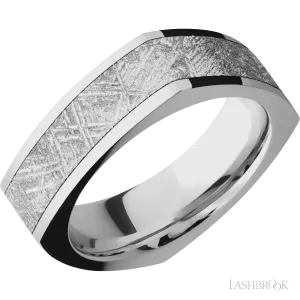 Cobalt Chrome flat square band with a meteorite inlay - 7MM