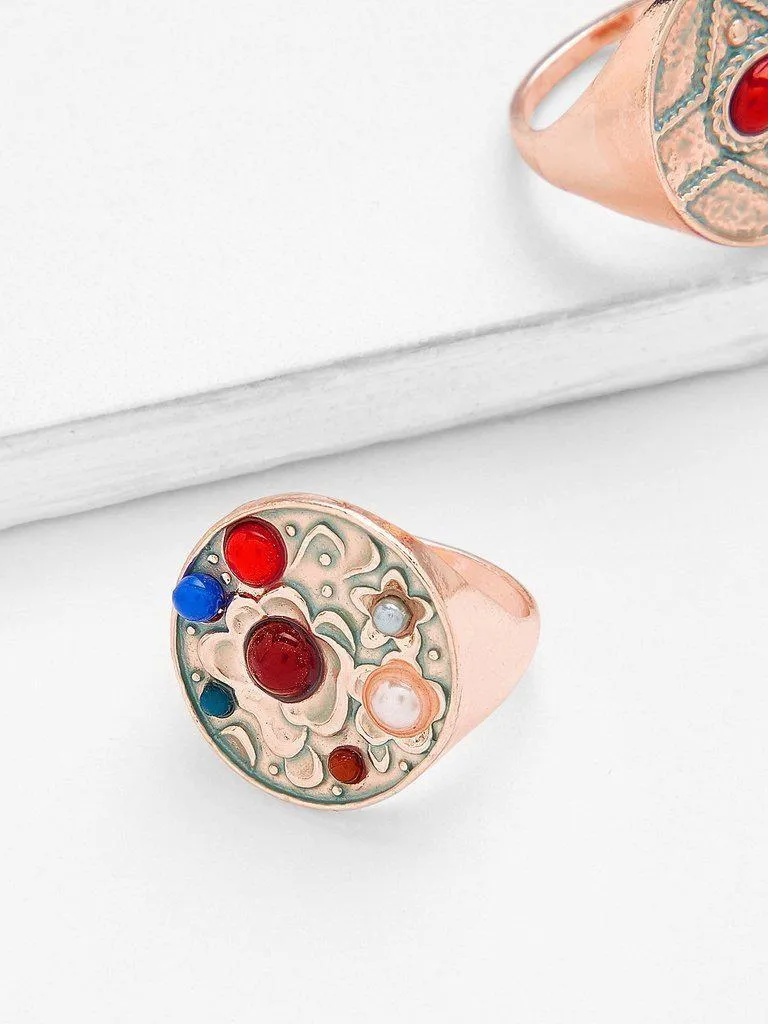 Color Block Detail Ring Set 2pcs