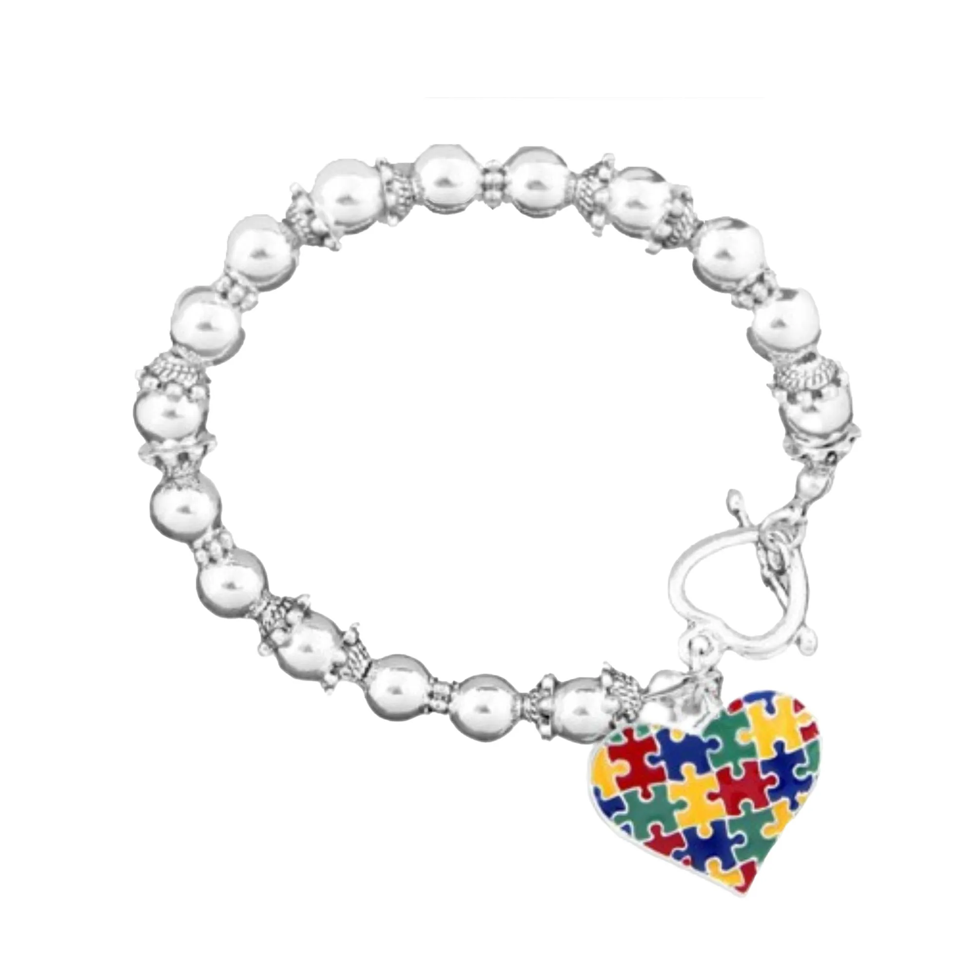 Colored Heart Puzzle Piece Autism Beaded Charm Bracelets