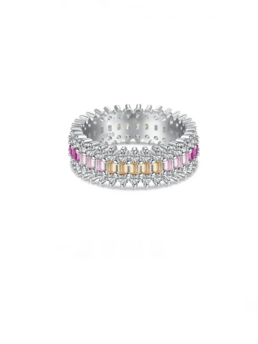 Colorful Eternity Ring 925 Sterling Silver Cubic Zirconia Simulated Diamonds Eternity Ring Band Women's Jewelry