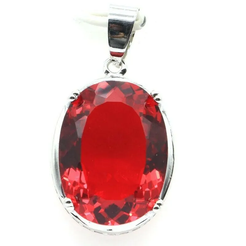 Created Red Ruby Solitaire Pendant Necklace 18