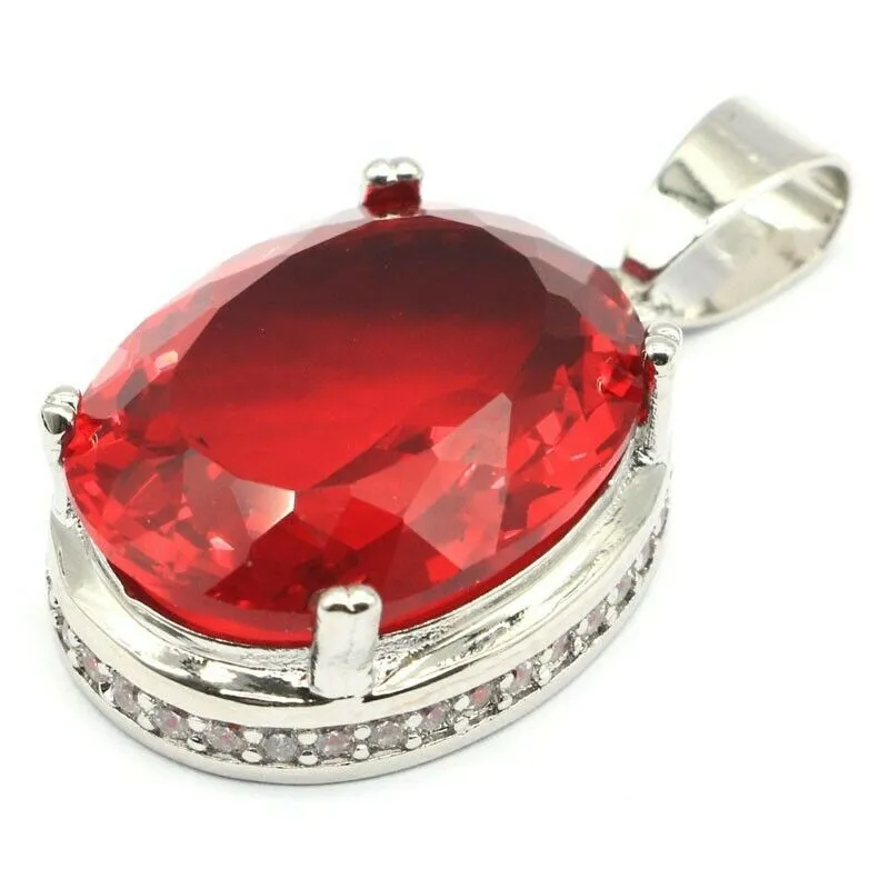 Created Red Ruby Solitaire Pendant Necklace 18