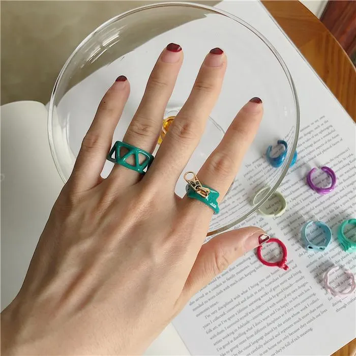 Cute Artsy Irregular Geometric Colorful Rings