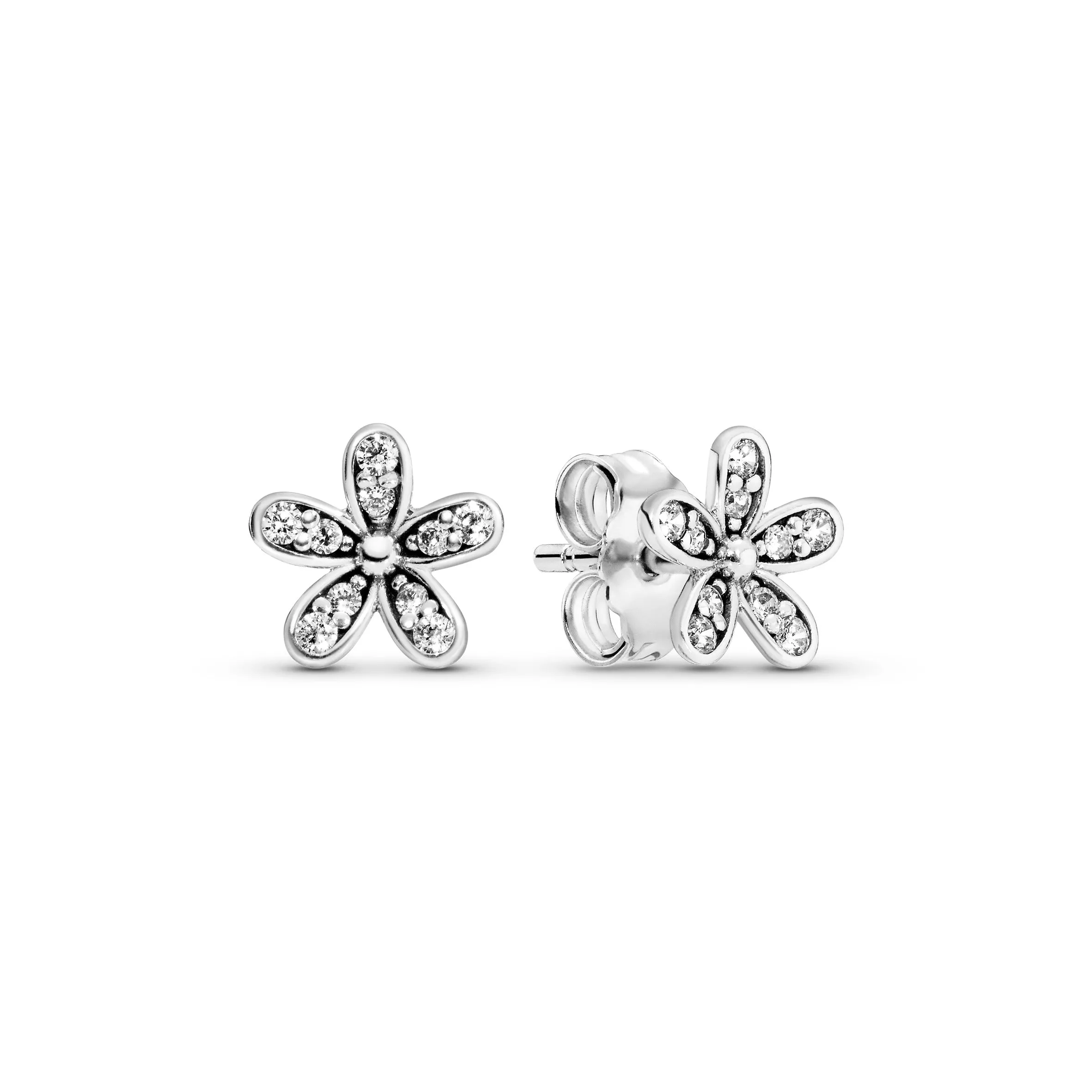 Daisy silver stud earrings with cubic zirconia