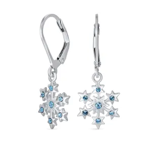 Delicate Holiday Dangle Chandelier Earrings with Snowflake Star Design in Sterling Silver