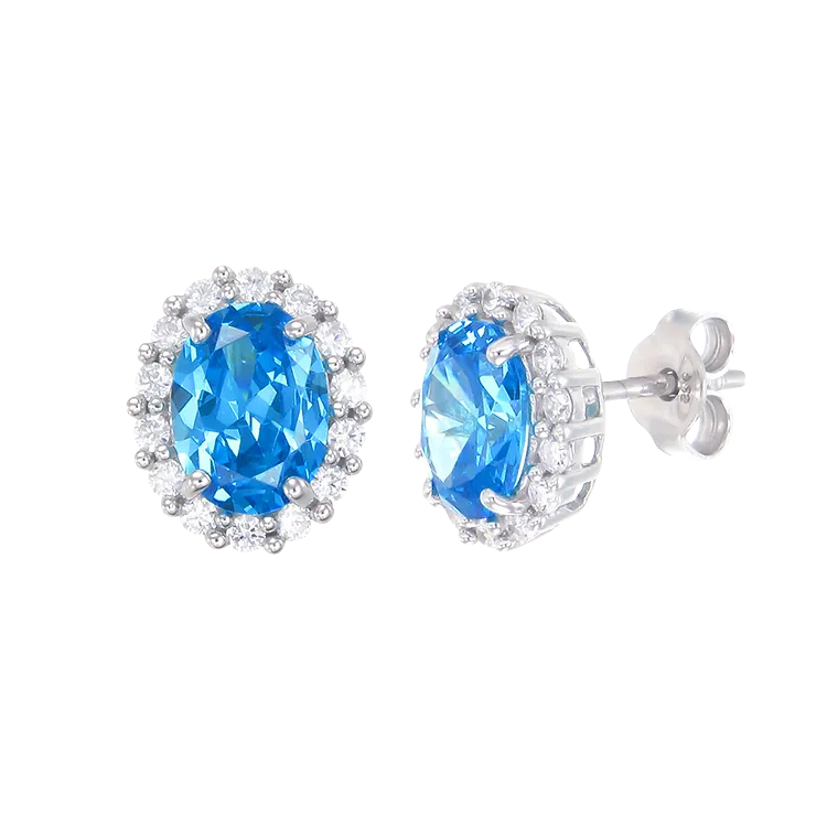 Delicate Sparkling Blue Earrings with Halo