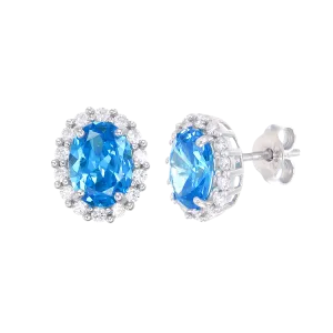 Delicate Sparkling Blue Earrings with Halo