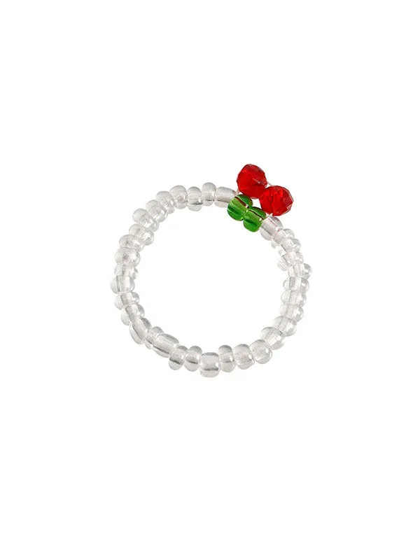 Design Colorful Red Cherry Beaded Ring