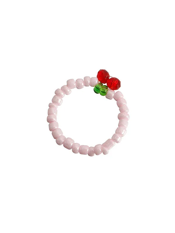 Design Colorful Red Cherry Beaded Ring