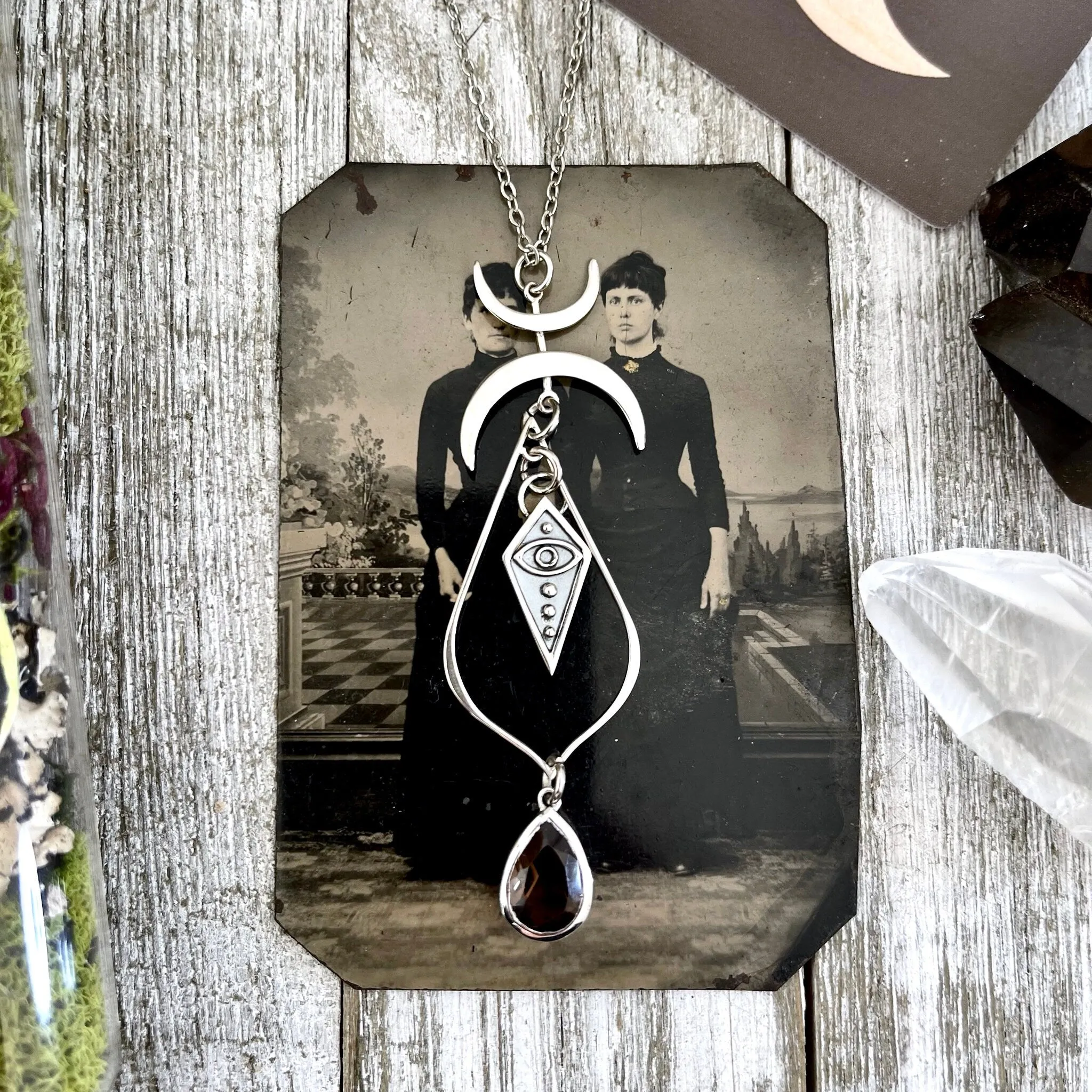 Diamond Eye and Smokey Quartz Talisman Necklace / Talisman Collection- Sterling Silver