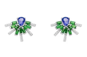 Earrings 18kt White Gold Tanzanites Tsavorites & Diamonds Climbers