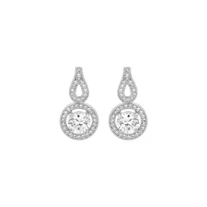 Earrings Circle and Teardrop Motif Cubic Zirconia in Sterling Silver