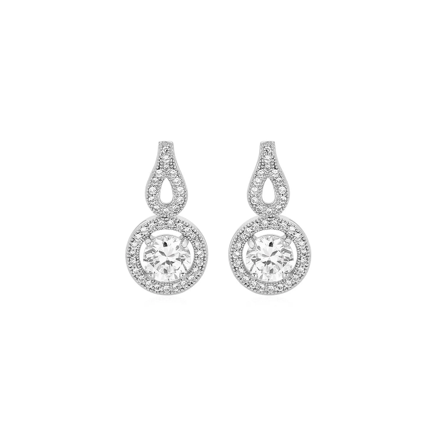 Earrings Circle and Teardrop Motif Cubic Zirconia in Sterling Silver