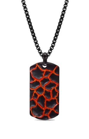 Earth & Fire Black Rhodium Plated Sterling Silver Textured Red Orange Enamel Tag